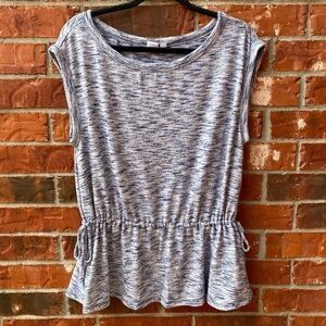 Gap Womens Large Blue Hacck Knit Drawstring Cinched Waist Cap Sleeve Top